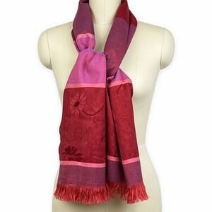 Fashion Scarf Wrap Shades Of Red Acrylic Weave Fringe Floral Rectangle 61" x 29"